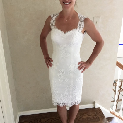 Knee Length Short Lace Wedding Dress With Open..