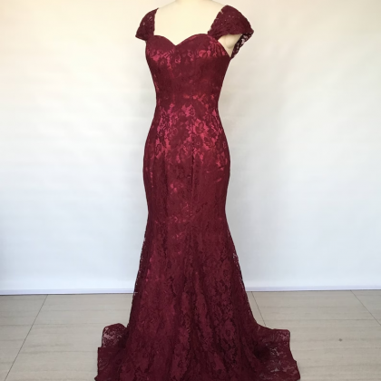 Burgundy Trumpet Formal Occasion Lace Dress With..