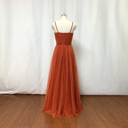 Burnt Orange Floor Length Long Tulle Formal Dress