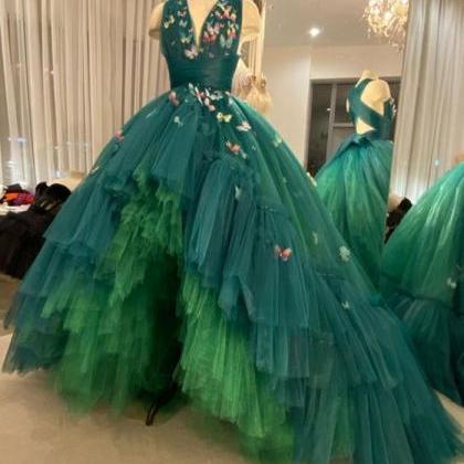 Plunging Neck Tulle High Low Pageant Dress With..
