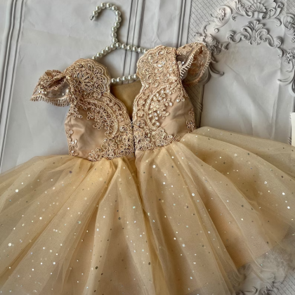 Champagne Flower Girl Dress With Removable Belt