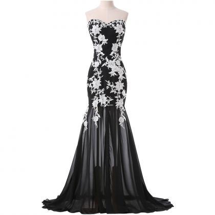 Sweetheart Black Formal Pageant Dress With White..