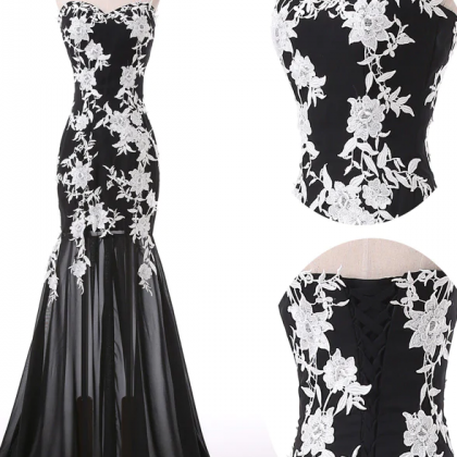 Sweetheart Black Formal Pageant Dress With White..