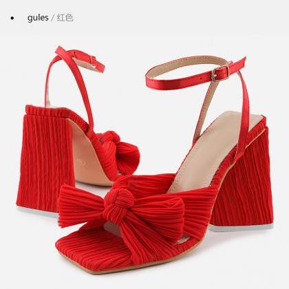 Ankle Strap Red Chunky Women Summer Sandals