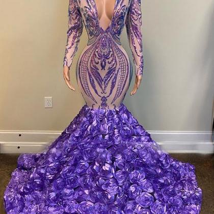 Exaggerated Orange Ruffle Sleeves Plunging Mermaid Slit Prom Dress