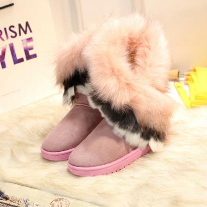 Women Pink Faux Fur Winter Boots