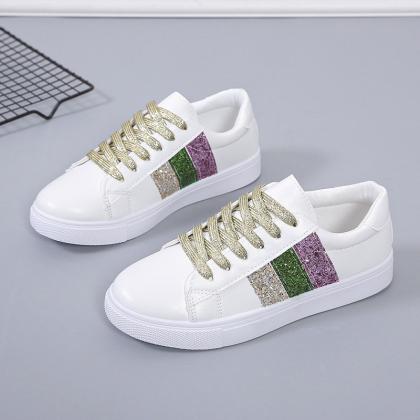 Glitter Details Women White Sneakers Shoes