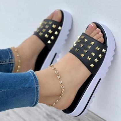 Stud Decor Women Slippers Summer Shoes