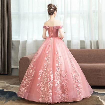 Off Shoulder Nude Pink Ball Gown Pageant Dress