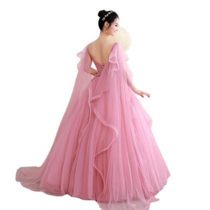 Fluttering Sleeves Pink Pageant Dress