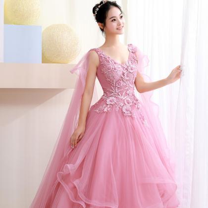 Fluttering Sleeves Pink Pageant Dress