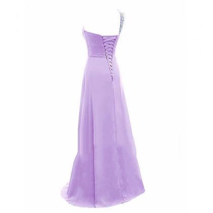 Lilac One Shoulder Chiffon Long Evening Dress