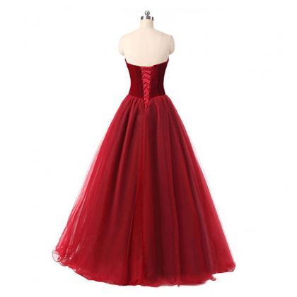 Red Long Tulle Dress With Velvet Bodice