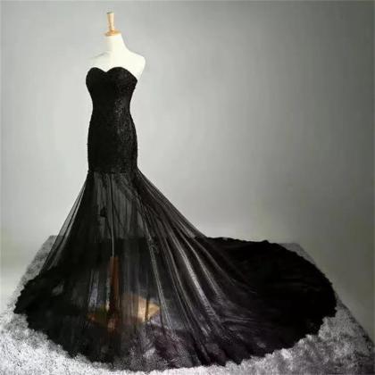 Sweetheart Black Pageant Dress With Sheer Skirt