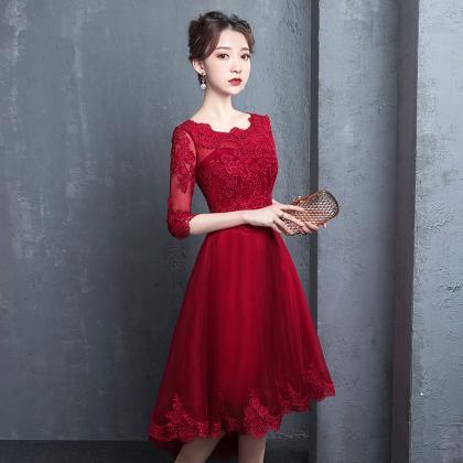 Red Half Sleeves Short Party Dress