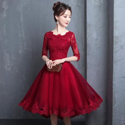 Red Half Sleeves Short Party Dress