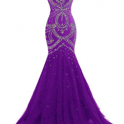 Sweetheart Neck Purple Fit To Flare Evening Gown