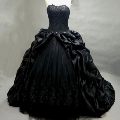 Deluxe Black Satin Ballgown Ruffled Skirt..