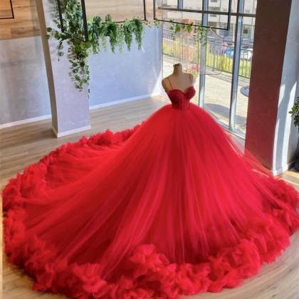 Spaghetti Straps Red Ball Gown Pageant Dress