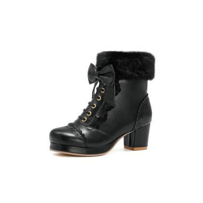 Black Block Heel Women Winter Ankle Boots