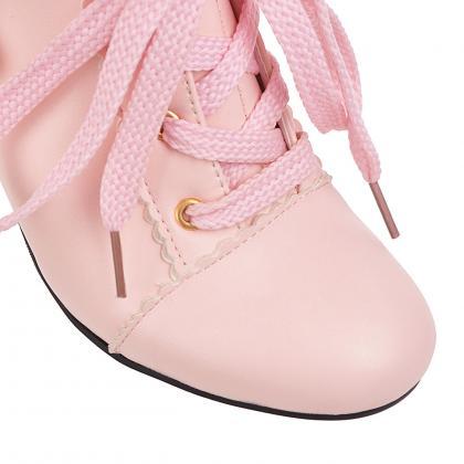 Lace Up Front Pink Winter Boots Women