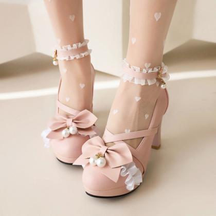 Pink Ankle Strap Platform Shoes Women