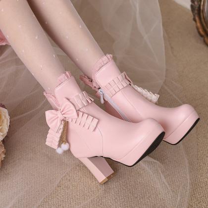 Pink Platform Ankle Boots Winter Women Shoes