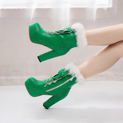 Green Platform Ankle Boots