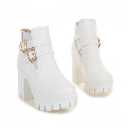 White Platform Women Ankle Boots