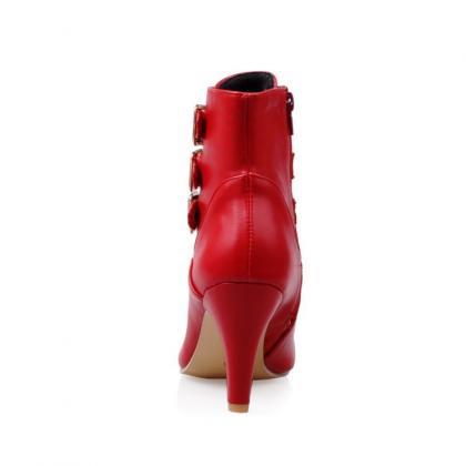 Buckled Red Ankle Boots