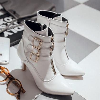 Buckled High Heel Ankle Boots