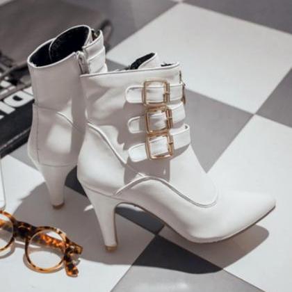 Buckled High Heel Ankle Boots