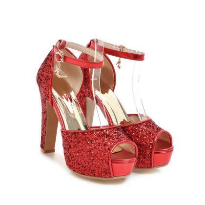 Glittering Red Stiletto Heels With Transparent..