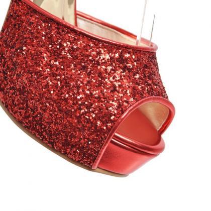 Glittering Red Stiletto Heels With Transparent..