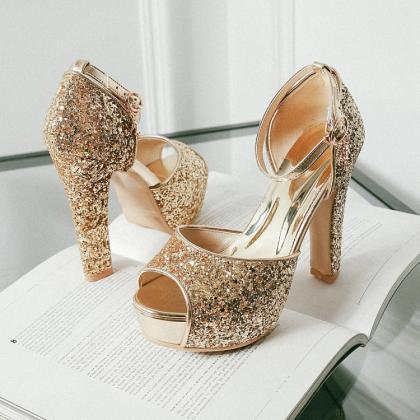 Elegant Golden Sparkle High Heel Sandals