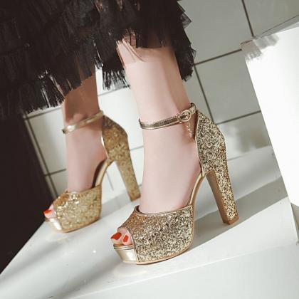 Elegant Golden Sparkle High Heel Sandals