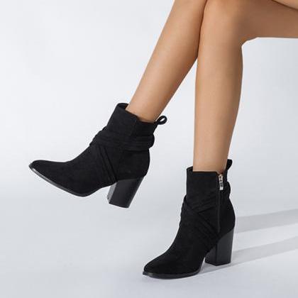 Chunky Heel Side Zipper Ankle Boots Women
