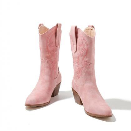Pink Mid Calf Boots