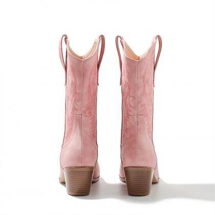 Pink Mid Calf Boots