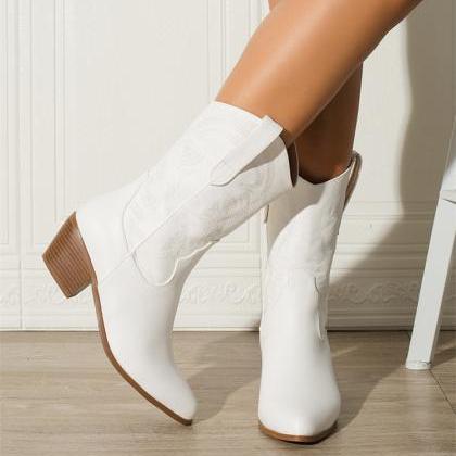 White Mid Calf Boots