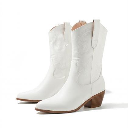 White Mid Calf Boots