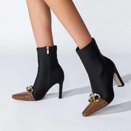 Chian Decor Point Toe Ankle Boots