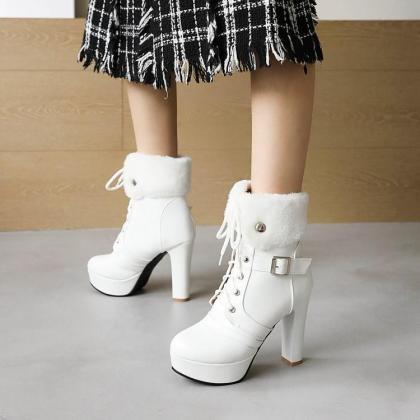 Platform White Ankle Boots Winter Shoes