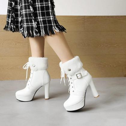 Platform White Ankle Boots Winter Shoes