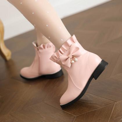 Women Pink Flat Ankle Boots