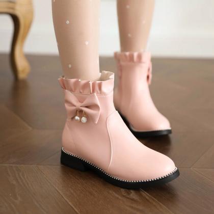 Women Pink Flat Ankle Boots