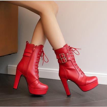 Lace Up Red Platform Ankle Boots