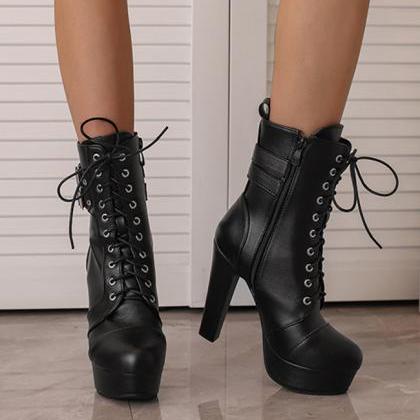 Lace Up White Platform Ankle Boots