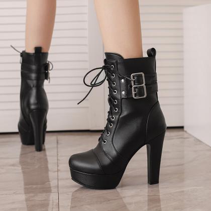 Lace Up White Platform Ankle Boots