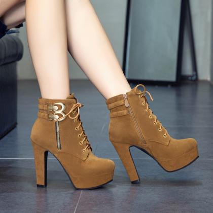 Brown Platform Ankle Boots For Women